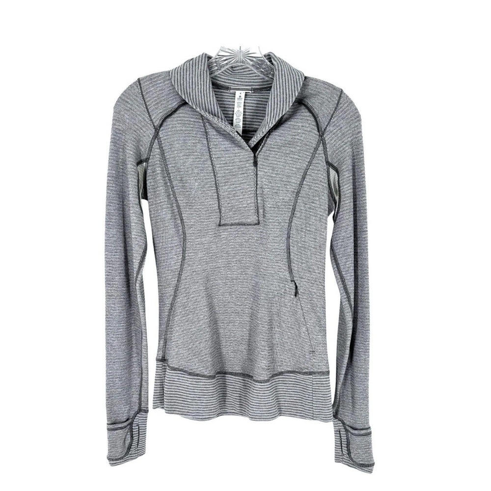 LuLuLemon Gray White Stripe Quarter Zip Neck Sweatshirt  Sz 8 RipTag Missing EUC
